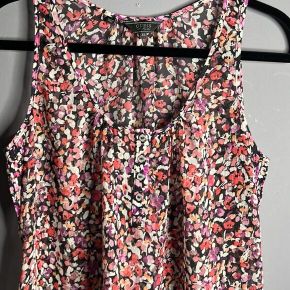 Guess Black and Pink Floral Sheer Sleeveless Blouse Size XS - Picture 3 of 9